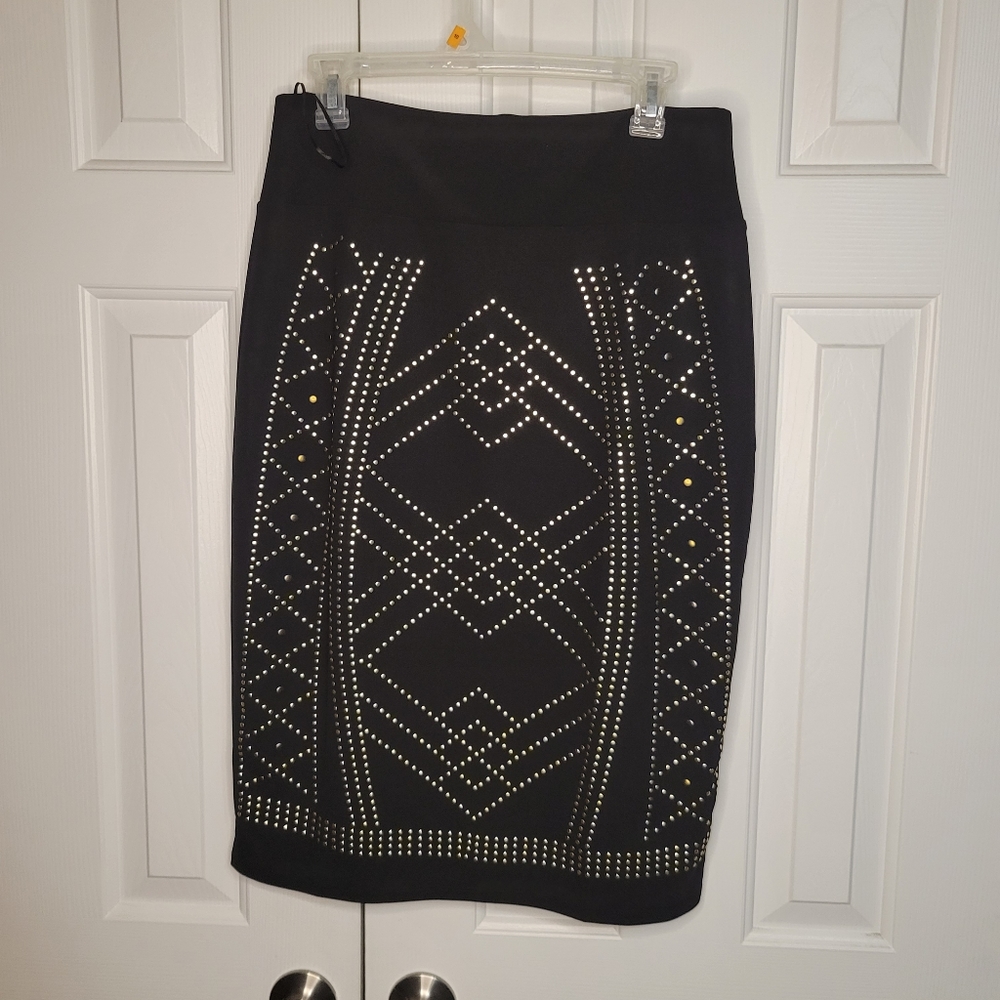 Chances R black with gold detail pencil skirt size large